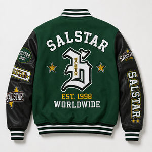 Veste universitaire personnalisée pour homme, veste bomber de baseball verte et noire, veste Letterman brodée, OEM, marque privée, streetwear - Product Image 2
