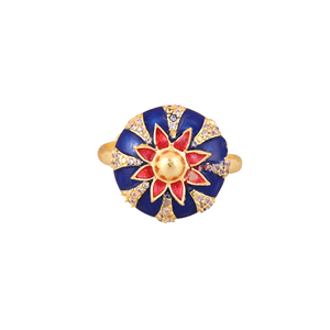Luxury Gold Plated Blue Enamel Floral Adjustable Ring for Women Stone Studded <b>Designer</b> Party Jewelry - Product Image 3