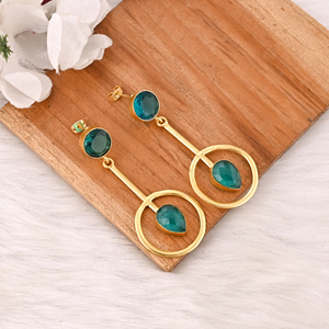 Elegant Apatite Hydro Gemstone <b>Earrings</b> Gold Plated Brass Fashion Jewelry for Women - Product Image 3