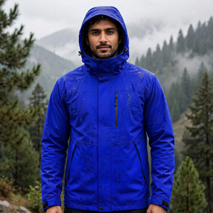 Veste d'hiver fine à capuche longue unisexe, 3 couches, ripstop, légère, imperméable, respirante, coupe-vent, grande taille, col montant, fermeture éclair - Product Image 3