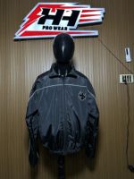 Veste coupe-vent en polyester noire pour homme, fermeture éclair intégrale, logo sur le devant, vêtement d'automne