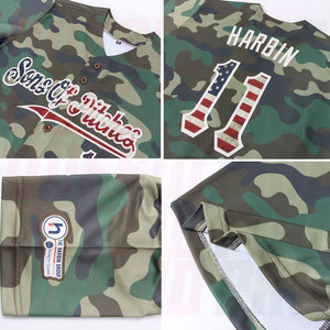 Maillot de baseball authentique Bottond en polyester à fines rayures pour filles, broderie Canada Amérique, motif camouflage drapeau USA vintage - Crème - Product Image 5