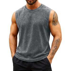 Débardeurs respirants brodés pour hommes Runcati – Musculation, sport, décontracté, vintage, délavé à l'acide, été, plage, coton - Product Image 5