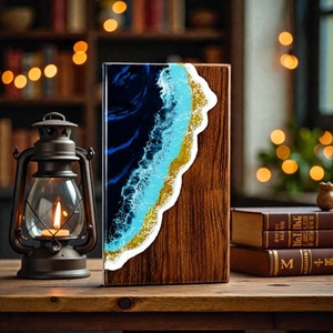 Ocean Resin Wood <b>Box</b> Handmade <b>Memorial</b> Keepsake Blue Resin Art Ashes Urn Handcrafted Ocean Resin Wooden <b>Memorial</b> Urn - Product Image 4