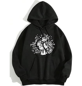เสื้อฮู้ดดี้ผู้หญิงลายกราฟิก Remidoo เสื้อสเวตเชิ้ตผ้าฟลีซทรงโอเวอร์ไซส์ แขนยาว มีกระเป๋า - Product Image 1