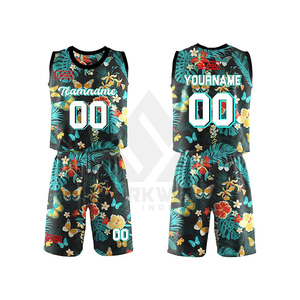 Ensemble de maillots de basket-ball personnalisés à motifs floraux tropicaux, sublimés, sans manches, respirants, à séchage rapide, unisexe pour adultes, vêtements de sport personnalisés - Product Image 1