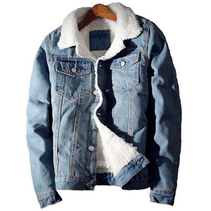 Blouson en jean chaud et tendance à col montant brodé en polaire, style motard, en denim uni, idéal pour l'hiver, service OEM disponible - Product Image 5