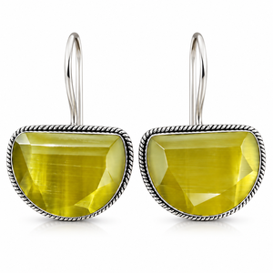 ARTS JEWELS Pendientes Étnicos de la India con Piedras Amarillas y Verdes |   Joyería de Fiesta Clásica con Forma de Luna Plateada - Product Image 1