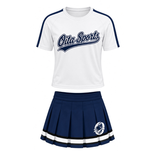 Conjunto de Uniforme de Animadora Azul Marino y Blanco, Top de Manga Corta, Falda Plisada, Ropa Deportiva para Equipo, Entrenamiento Atlético, Práctica y Presentación - Product Image 1