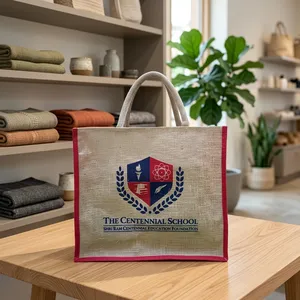 Jute Shopping <b>Bag</b> <b>Medium</b> <b>Size</b> With Logo Print Hand Length Handle Daily Use - Product Image 2