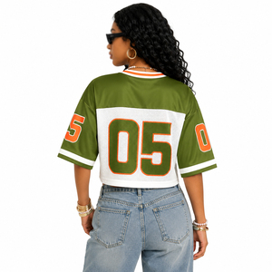 Camiseta Deportiva Corta con Cuello en V para Mujer, Verde, Blanca y Naranja, Talla 05, Malla Transpirable, Manga Corta, Corte Holgado, Números de Equipo con Impresión Sublimada - Product Image 2