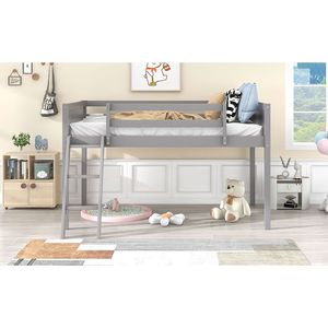 Letto a soppalco basso grigio per bambini, misura Twin, con scaletta, opzioni di posizionamento scaletta a sinistra o a destra - Product Image 6
