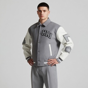 Veste universitaire personnalisée pour homme avec patchs en chenille brodés, manches en cuir véritable, mélange de laine, style Letterman - Product Image 3