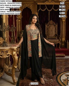 Conjunto Dhoti Tradicional Bandhani Noor para Mujer, Estilo Gujarati, Corte Regular, Largo hasta el Suelo, de Secado Rápido, Protección Solar, Ideal para Fiestas y Bodas - Product Image 2