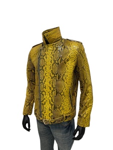 Veste en cuir à imprimé jaune en peau de serpent pour motocycliste Mans personnalisée en cuir respirant - Product Image 2