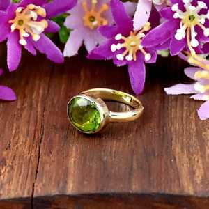 Natural <b>Peridot</b> Round Shape Gemstone Statement <b>Ring</b> 18K Plated Vermeil Sterling Silver Fashion August Birthstone Fine <b>Ring</b> - Product Image 3