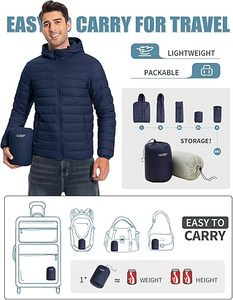 Men's Lightweight Packable Puffer Jacket Waterproof <b>Winter</b> Hood Jacket Custom Packable <b>Quilted</b> Puffer Jacket With Storage Pouch - Product Image 2