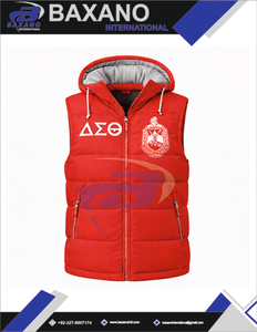 Chaleco Acolchado Delta Sigma Theta DST Sorority, Bordado Personalizado con Letras Griegas, Rojo, con Capucha, Tejido, Impermeable, Cortavientos, para Hombre - Product Image 4