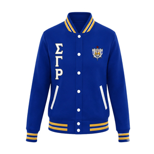 Chaqueta de satén Sigma Gamma Rho para mujer con cuello y puños acanalados, cierre frontal con cremallera, ropa de hermandad griega, moda casual, OEM ODM al por mayor - Product Image 1