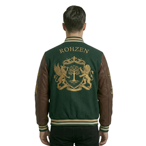 High Quality ODM OEM Customized Wool Genuine Leather Varsity <b>Jacket</b> Personalized Embroidered Logo Unisex Baseball Bomber <b>Jacket</b> - Product Image 3