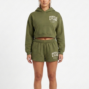 Women's New Fashion Two-Piece Hooded Shorts <b>Set</b> Comfortable Stylish Women's Winter Hoodies Shorts <b>Sets</b> - Product Image 1