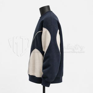 เสื้อสเวตเชิ้ตคอกลมสีน้ำเงินสำหรับผู้ชาย ตกแต่งด้วยการต่อผ้าสีต่างๆ ทรงปกติ สวมใส่สบายๆ สำหรับฤดูใบไม้ร่วง ผลิตจากผ้าฝ้ายเฟรนช์เทอร์รี่ 100% - Product Image 4