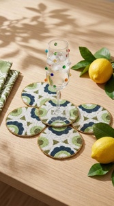 Sous-verre décoratif en coton polyester brodé de perles, design bohème, fait main, réutilisable, écologique, diamètre 300 mm - Product Image 2