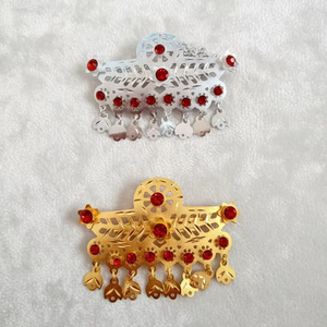 Peineta de Pelo Vintage Chapada en Oro Hecha a Mano, Ecológica, Impermeable, con Diseño de Flores y Mini Piedras Rojas, para Novias y Bodas, 15cm - Product Image 1