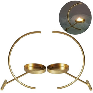 Elegant <b>Gold</b> Metal Crescent Arc Candle <b>Holders</b> Featuring An Integrated <b>Tea</b> <b>Light</b> Plate & Stable Base For Modern Home Decoration - Product Image 1