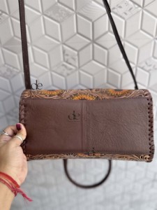 New Unique Designer Hand Tooled Carving Leather Speedy Handbag Gypsy Boho Floral Chess Pattern Western Stylish Women Uses Ba - Product Image 4