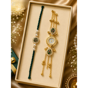 Montre de poche à chaîne dorée avec cordon rouge et perles, accent strass, accessoire de mode pour femme - Product Image 2
