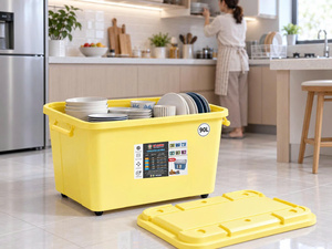 Boîte de rangement en plastique à roulettes de 90 L avec couvercle et roues, bac de rangement pour jouets, vêtements, grande boîte de rangement pour la maison, l'appartement, la famille - Product Image 1