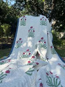 Classy Vintage Embroidered Mughal <b>Floral</b> Cotton Jaipuri Razai/<b>Quilt</b> Set Reversible AC Dohar Eco-Friendly All-Season Hotel - Product Image 4