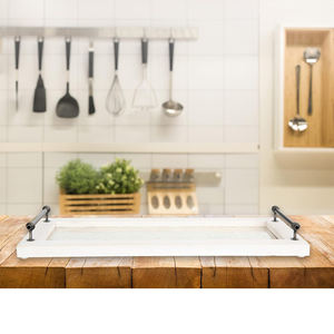 Plateau de service long rectangulaire en bois fait à la main de haute qualité poignées en métal conception personnalisable artisanat en brownwood-excellent pour - Product Image 6