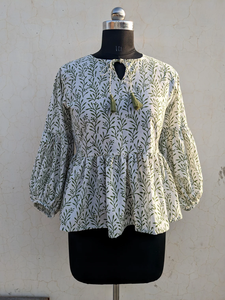 เสื้อกล้ามปักลายดอกไม้สไตล์ลำลอง พิมพ์ลายด้วยมือ คอจีน แขนยาว ลายดอกไม้ ผ้าฝ้าย สำหรับผู้หญิง - Product Image 4