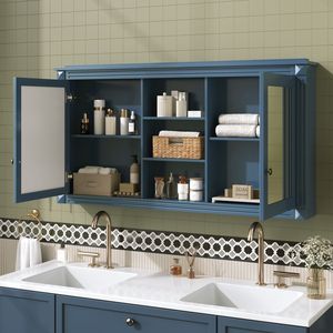 Specchio da Parete 2-in-1 da 55 Pollici con Armadietto, Specchio per Trucco ad Alta Definizione con Ripiani Regolabili e Cerniere a Chiusura Morbida - Product Image 4