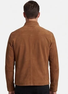 Chaqueta de Gamuza para Hombre, a la Moda, de Lujo, Color Marrón Castaño, Estilo Motero, Venta al Por Mayor | Corte Ajustado Personalizado con Cuello Alto, Minimalista y Ecológico - Product Image 2