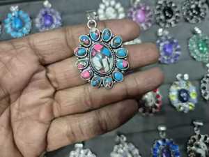 Pendentif fleur en pierre précieuse Cotton Candy, collier floral, bijoux plaqués argent 925, bijoux pour femmes - Product Image 1