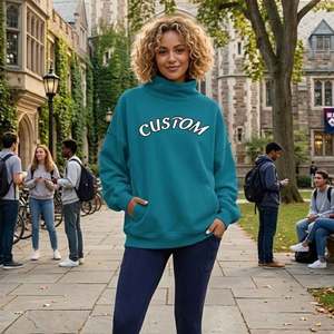 Sweat-shirt à col roulé surdimensionné pour femme, impression de lettres personnalisée, 100% coton tricoté, respirant, vêtements d'automne - Product Image 1