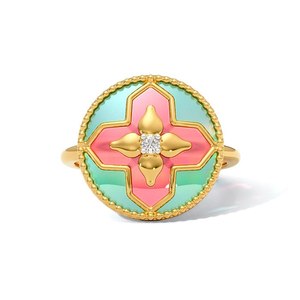 Anillo de Plata de Ley 925 Chapado en Oro con Esmalte Floral y Diamante Natural para Mujer |   Anillo de Flores Hecho a Mano, Joyería Fina, Regalo - Product Image 5
