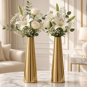 Gold Brass <b>Vase</b> <b>Set</b> of 2 Minimalist Tabletop Decor for Home Wedding Office - Product Image 5
