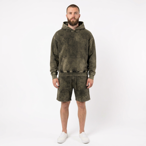 Custom <b>Men's</b> <b>Hoodie</b> <b>And</b> <b>Shorts</b> <b>Set</b> Heavy Brushed Fleece Two Piece Streetwear Outfit With Woven Label Graphic Elastic Waist - Product Image 1