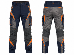 Pantalon de chasse pour homme, style cargo, gris marine, orange, imprimé, polyester, imperméable, respirant, softshell - Product Image 1