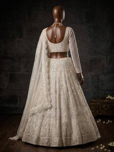 LAHENGA CHOLI DUPATTABUTTER <b>FLY</b> <b>NET</b> EMBROIDERY SEQUNCE WORK WITH CANCAN & CANVAS PATTA - Product Image 5