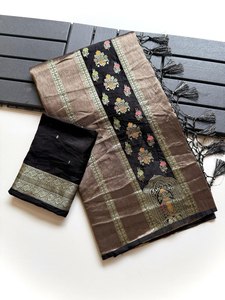 Reglance Royal Meenakari Jacquard <b>Satin</b> Silk <b>Saree</b> Tissue Shimmer Georgette Pallu Hand Dyed Tassel Detailing Traditional - Product Image 1