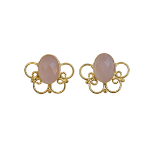 Rose Quartz Brass <b>Handmade</b> 18K Gold Plated Vintage Wedding Stud <b>Earrings</b> - Product Image 1