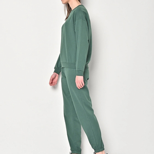 Ensemble de survêtement sportif pour femme, personnalisé avec logo, en polaire de haute qualité, respirant, séchage rapide, taille élastique, 2 pièces, pour l'automne - Product Image 4