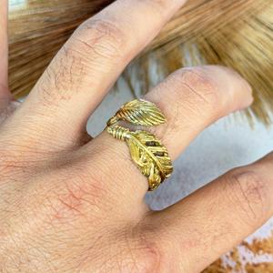 Feather <b>Ring</b> <b>Boho</b> Brass <b>Rings</b> For Women Antique Brass Finish Tribal Leaf Jewelry Wholesale - Product Image 2