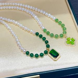 Collar de Perlas Naturales de Agua Dulce con Colgante de Calcedonia, Conjunto de Joyería con Cuentas de Moda para Regalo del Día de la Madre - Product Image 3