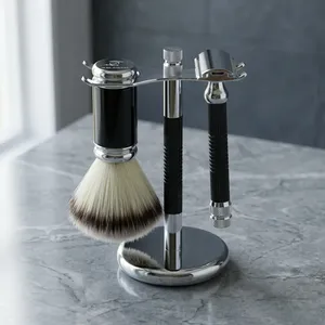 Set de Afeitado Profesional para Hombre con Soporte de Latón, Brocha y Maquinilla de Afeitar de Seguridad - Product Image 1